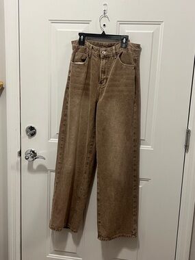 SHEIN High Rise Wide Leg Jeans in Brown
